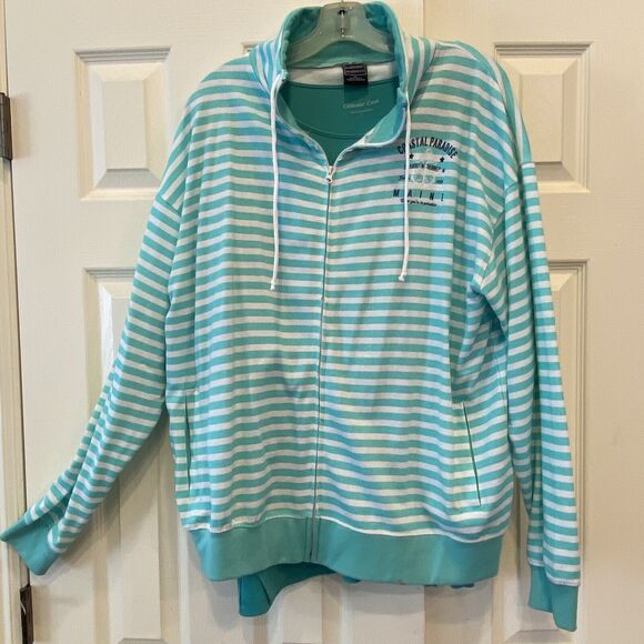 Bundle Track Jacket/Tee Set BAR HARBOR Beach Resort Green Stripe Full Zip XL - Picture 6 of 11